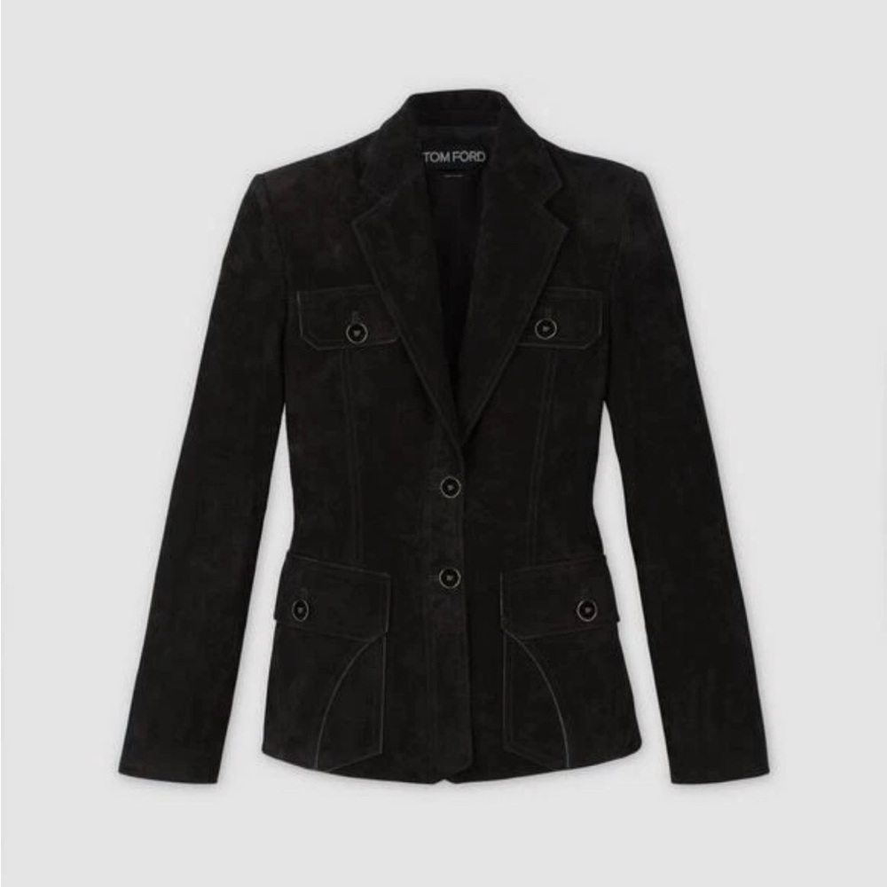 Vintage Tom Ford Black Leather Notch Lapel Jacket NWT